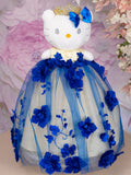 Royal Blue silver Kitty with flowers for quinceanera