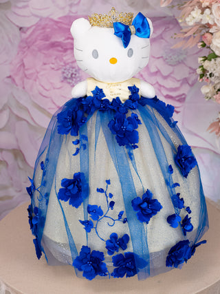 Royal Blue silver Kitty with flowers for quinceanera