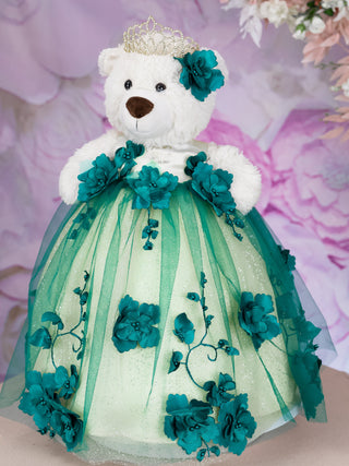 Green with flowers last teddy bear for quinceanera