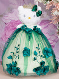 Green with flowers Kitty for quinceanera