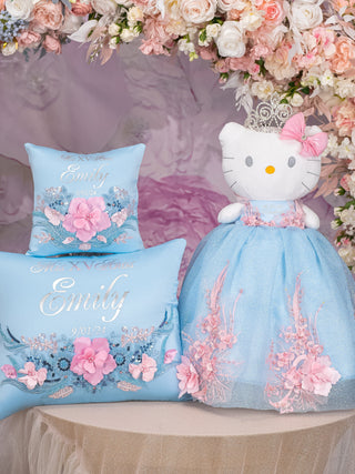 Light Blue with Pink Quinceanera pillows set and Kitty