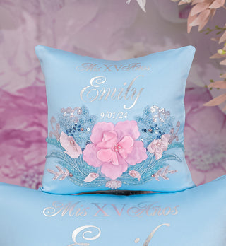 Light blue with pink Quinceanera tiara pillow