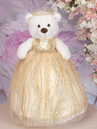 Gold Quinceanera pillows set and teddy bear