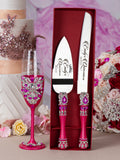 Fuchsia quinceanera cake knife set with 1 glass