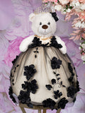 Ivory Black 3d flowers Last Teddy Bear for Quinceanera