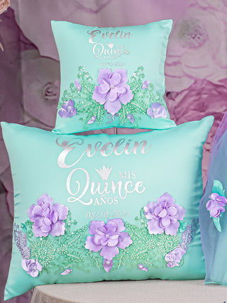 Sage Green Lilac Quinceanera pillows set and Kitty