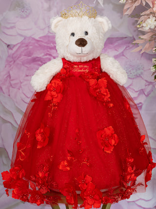 Red teddy bear for quinceanera, teddy bear for quinceanera, teddy bear quince, bear in red dress, little bears