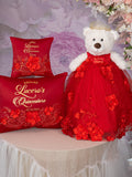 Red Quinceanera pillows set and teddy bear, sweet sixteen pillows, easy bear