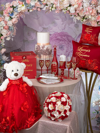 Red teddy bear for quinceanera