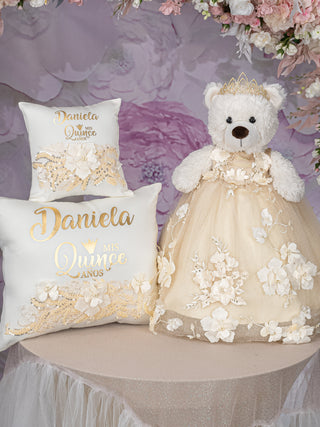 Gold teddy bear for quinceanera