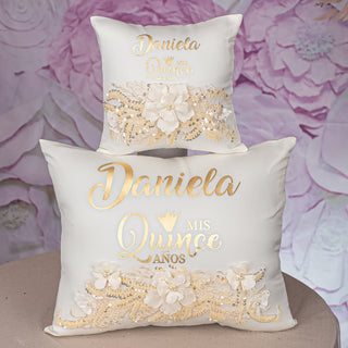 Gold quinceanera tiara pillow