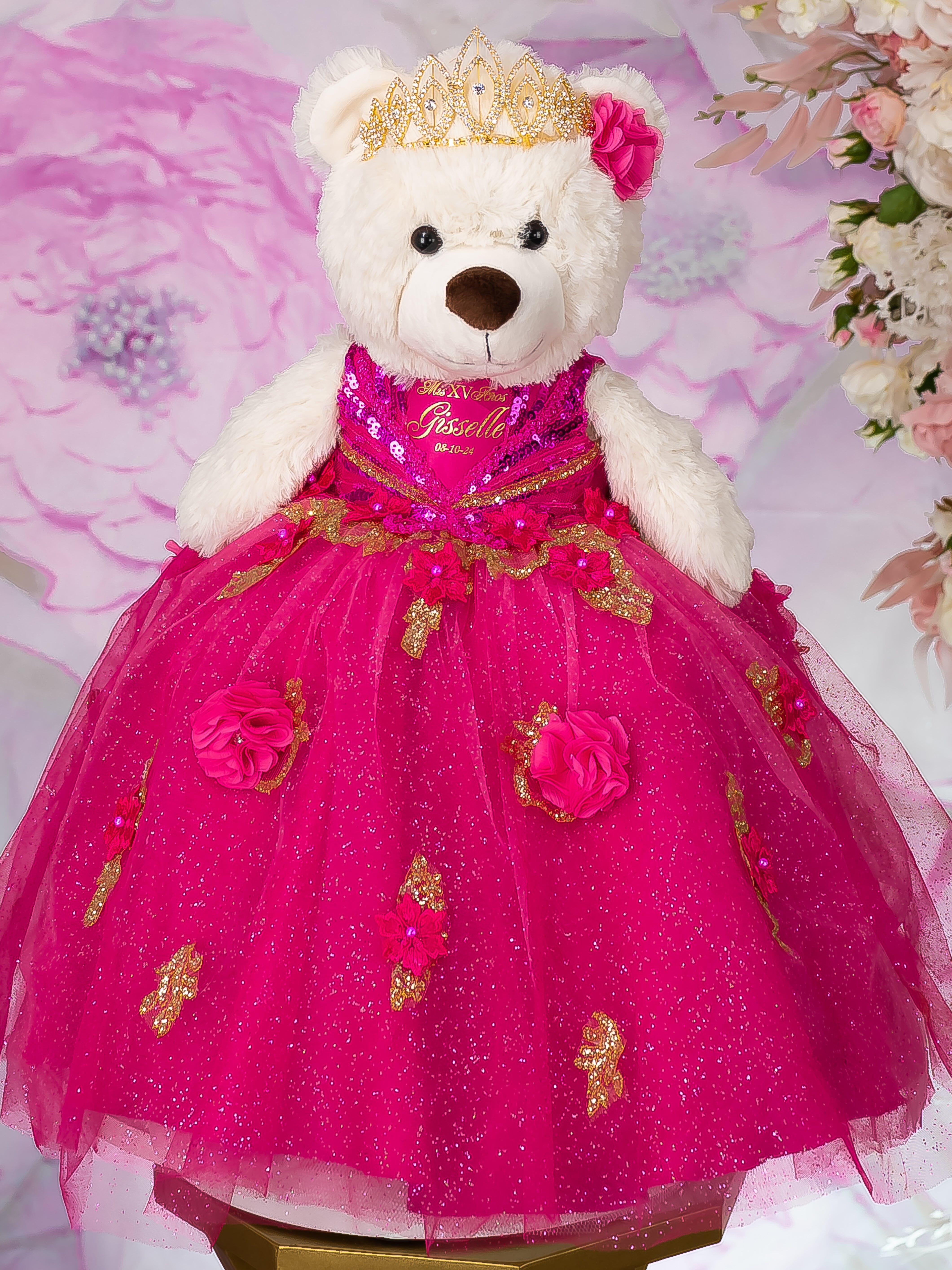Fuchsia Quinceanera pillows set and teddy bear / quinceanera-decor