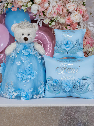 Light blue quinceanera tiara pillow