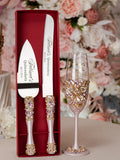 Pink and Gold quinceanera cake knife set with 1 glass