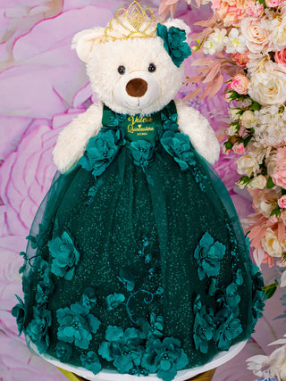 Emerald green with flowers last teddy bear for quinceanera