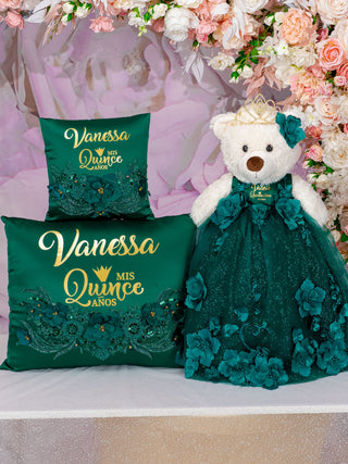 Emerald green with flowers last teddy bear for quinceanera