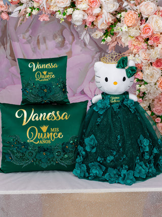 Green Quinceanera pillows set and Kitty