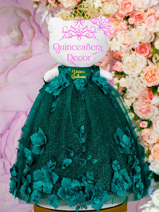 Emerald green with flowers Kitty for quinceanera
