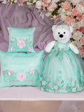 Salvia Verde Rosa Quinceanera pillows set and teddy bear