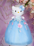 Light blue with Pink and flowers last kitty for quinceanera