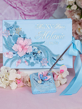 Light Blue with Pink Quinceanera Bible (Spanish version)