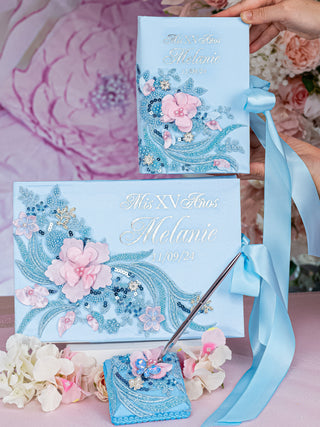 Light Blue with Pink Quinceanera Bible