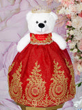 Red with gold teddy bear for quinceanera