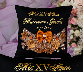 Black burnt orange quinceanera tiara pillow