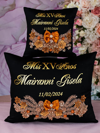 Black burnt orange quinceanera tiara pillow