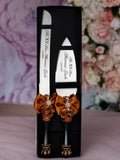 Black burnt orange Quinceanera cake knife and server