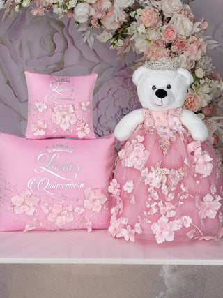 Pink Quinceanera pillows set and teddy bear