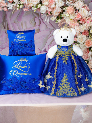 Royal Blue Quinceanera pillows set and Teddy Bear