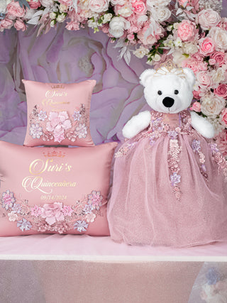 Rose Gold blush floral quinceanera kneeling pillow, shoes pillow