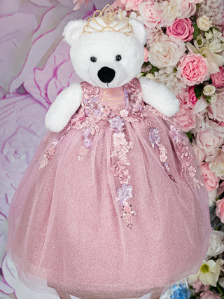 Blush floral Quinceanera pillows set and teddy bear