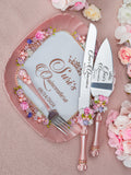 Rose Gold blush floral Quinceanera cake knife and server