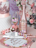 Rose Gold blush floral Quinceanera Brindis Package with Bottle