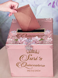 Rose Gold blush floral quinceanera money card box