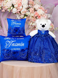 Royal Blue silver Quinceanera pillows set and teddy bear