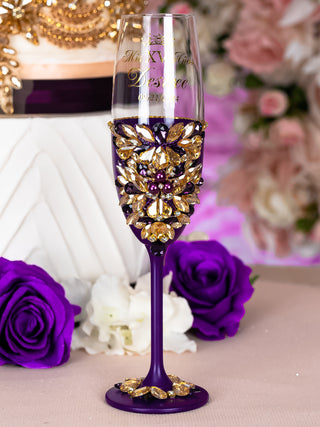 Purple Gold 1 quinceanera champagne glass