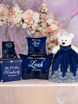 Navy Blue silver last teddy bear for quinceanera