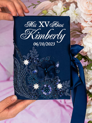 Navy Blue with silver quinceanera guest book