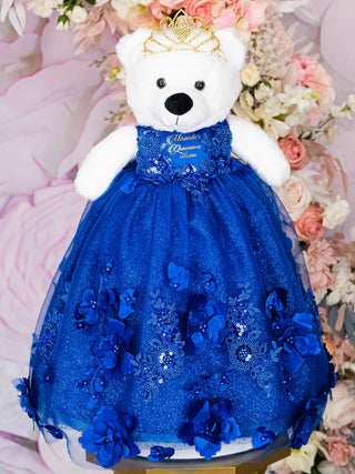 Royal Blue with flowers Quinceanera pillows set and Teddy Bear