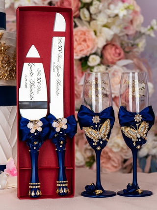 Navy blue with butterflies Quinceanera Bottle