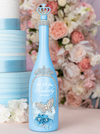 Light blue with butterflies Quinceanera Bottle