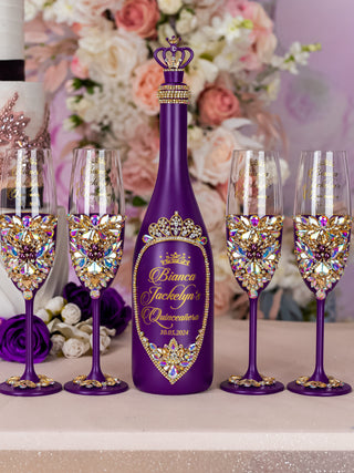 Plum Quinceanera Bottle with 4 Glasses