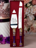 Plum Quinceanera cake knife set with 1 glass