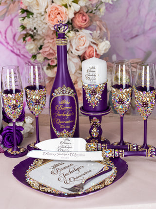 Plum Quinceanera brindis package with candle