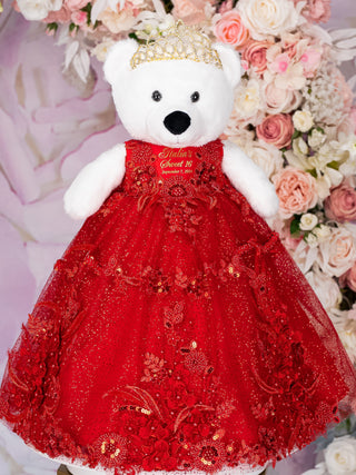 Red Quinceanera pillows set and teddy bear