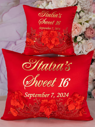 Red quinceanera pillows set