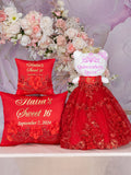 Red Quinceanera pillows set and Muñeca